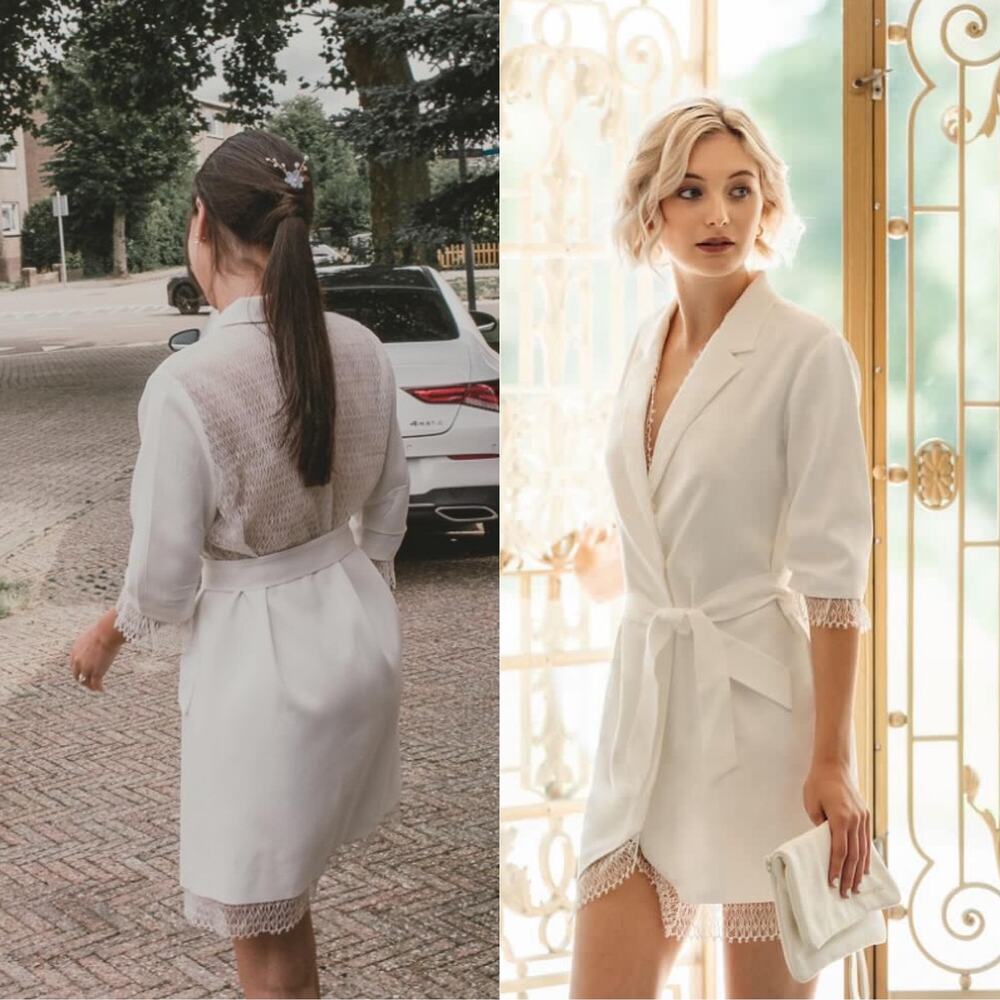 Rime Arodaky Jax Mini Dress Belted Lace Trimmed Crepe Wrap White Size US 6 FR 38